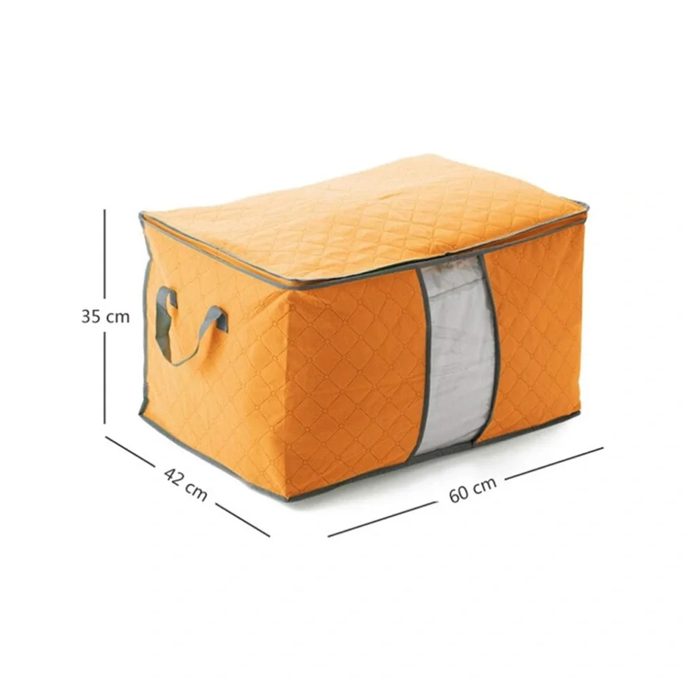 Orange and Gray Fabric Storage Box with Zipper and Handles